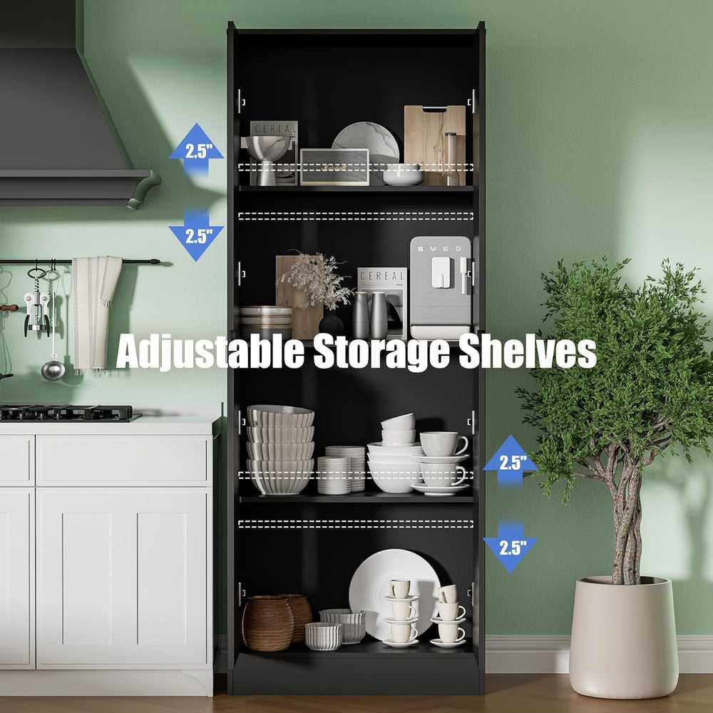 Housoul 71" Tall Freestanding Kitchen Pantry Cabinet, 4 Doors Freestandi...