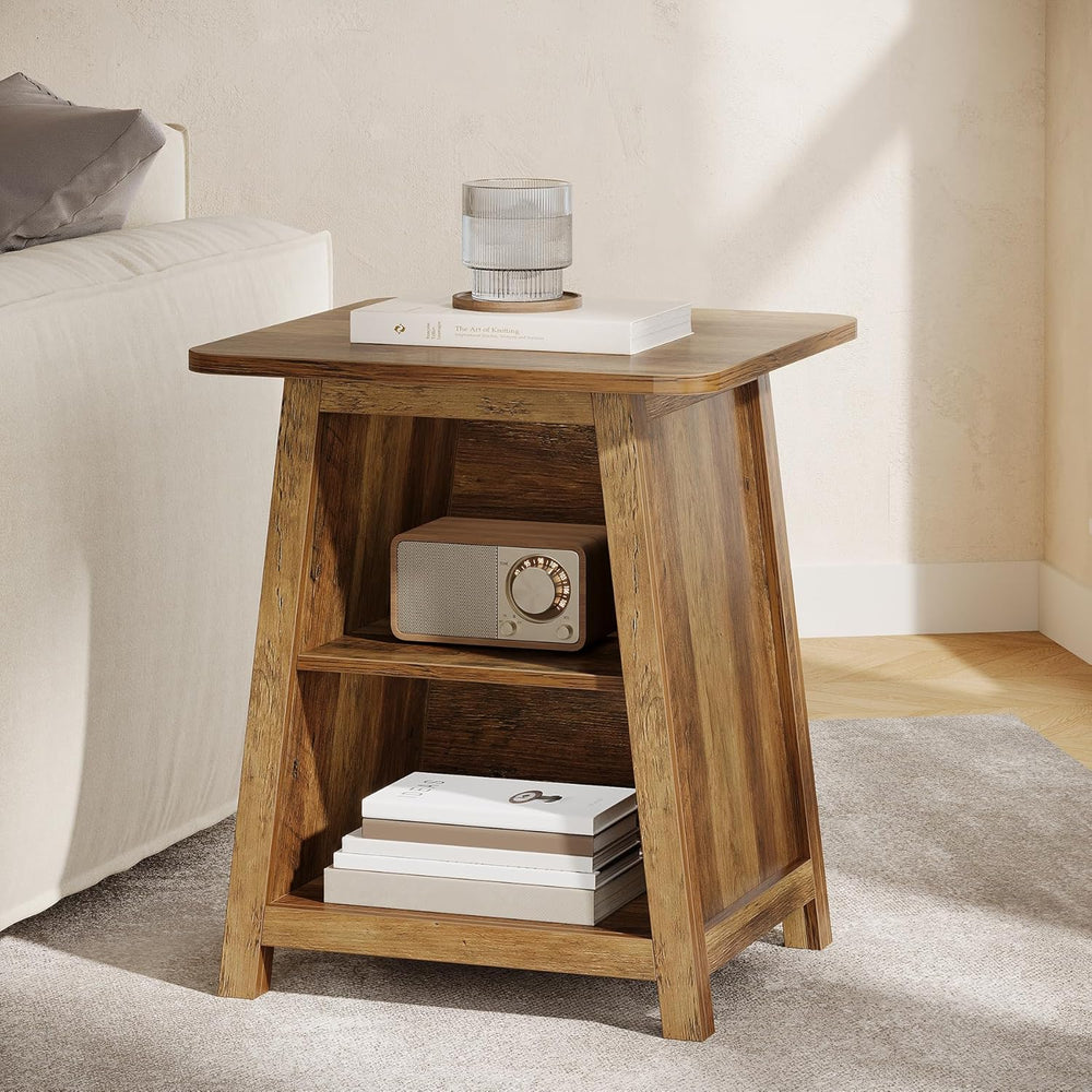 Tribesigns 3-Tier Rustic Farmhouse Wooden End Table with Open Storage Shelves...