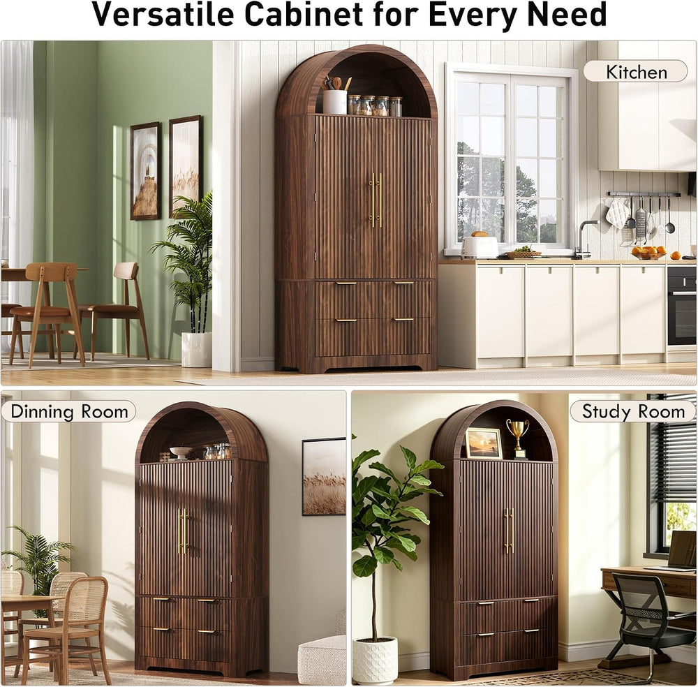 Polibi 72" Tall Arched Kitchen Pantry Cabinet with 2 Drawers & 8 Adj...