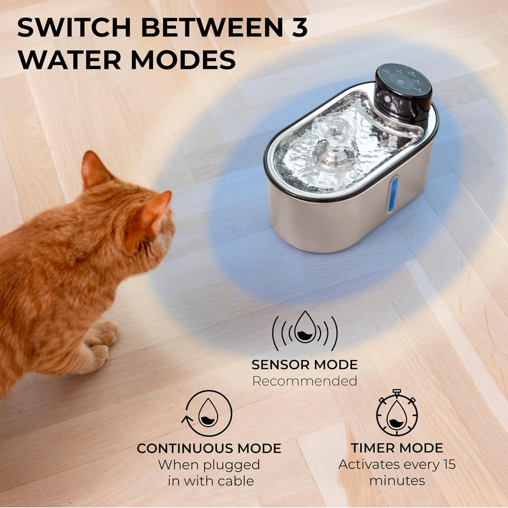 Wireless Cat Water Fountain Stainless Steel 108oz/3.2L, Cordless, Battery Ope...