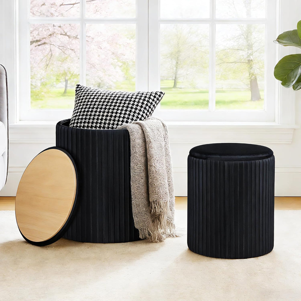 DUMOS Round Ottomans with Storage Set of 2, Vanity Stool, Foot Stool | 14.57&...