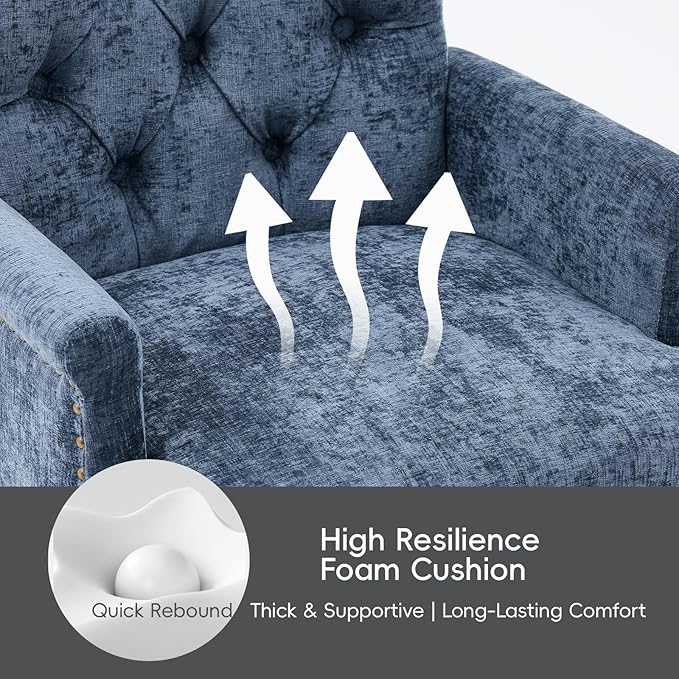 Upholstered Tufted Chenille Dining Chairs with Arms & Nailhead Trim – Sol...