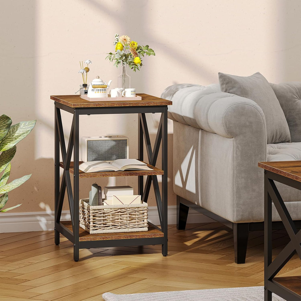 Bigbiglife Living Room Coffee Table Set of 3, Industrial X-Design Coffee Tabl...