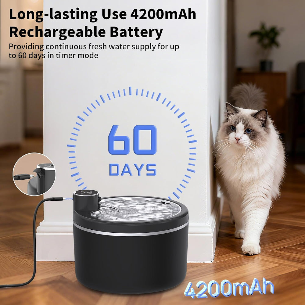 Cat Water Fountain Cordless, 108oz/3L Pet Fountains for Cats Indoor with Stai...