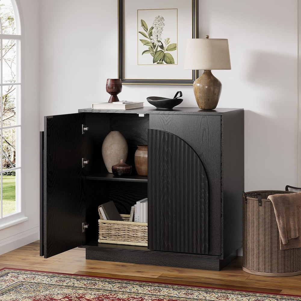win2win 31.5" Small Buffet Cabinet with Storage, Arched Doors, Black, 1PCS