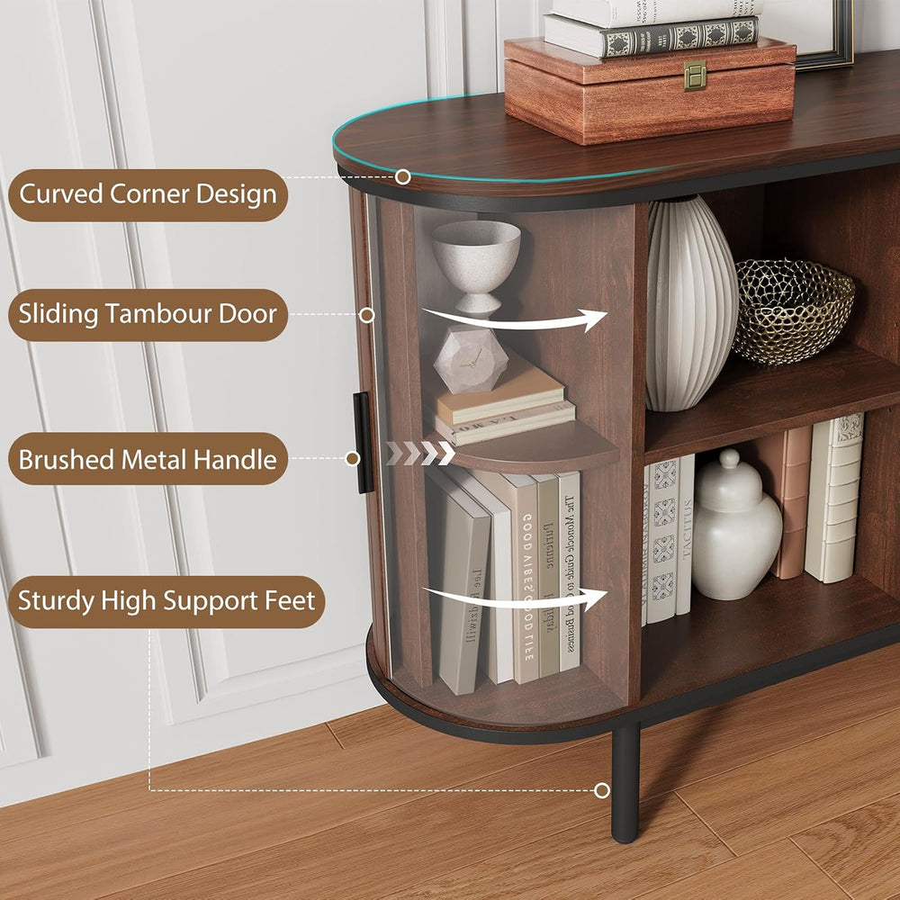 QUW Console Table with Sliding Tambour Doors, 47" Mid Century TV Stand w...