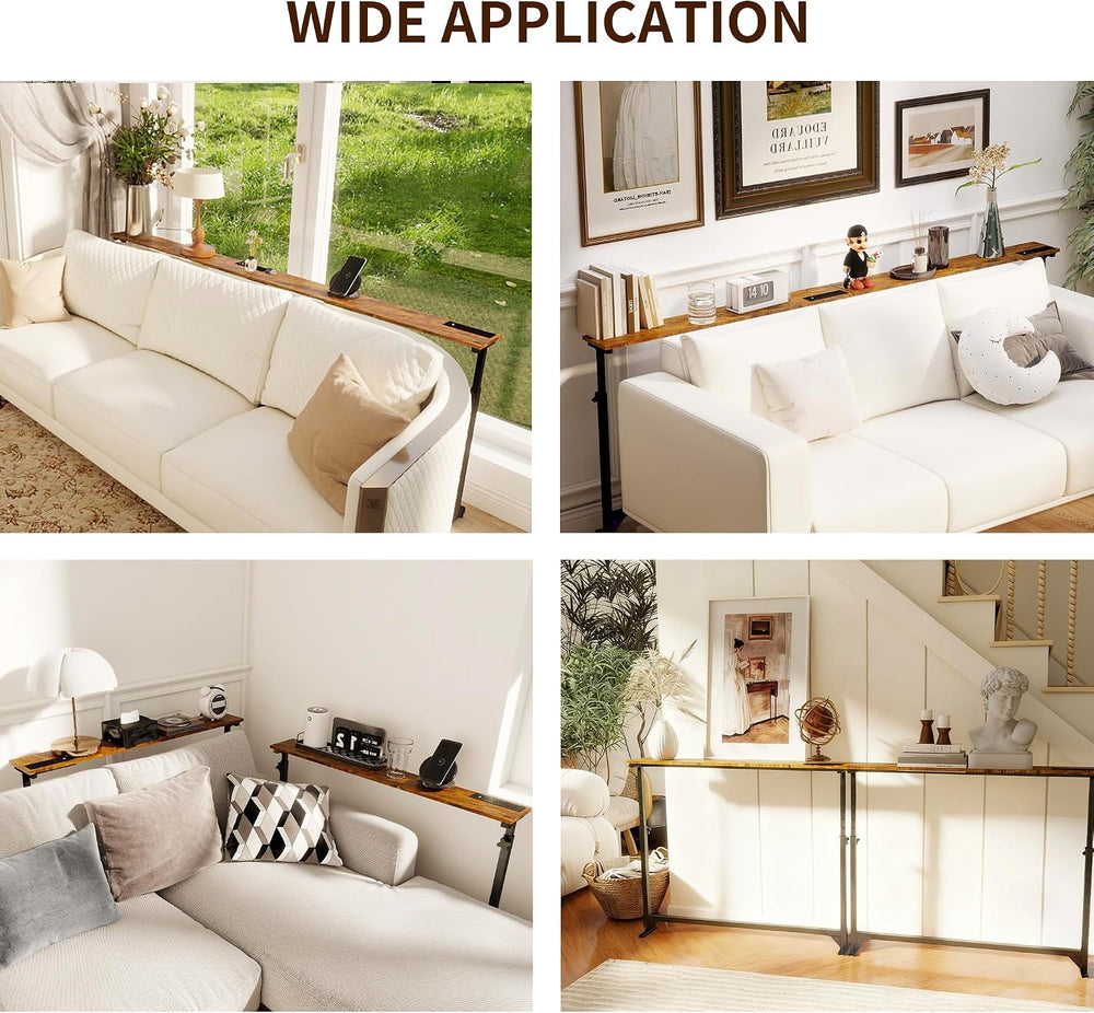 2 Pack Behind Couch Table with Charging Station, 78.8" Long Narrow Sofa ...