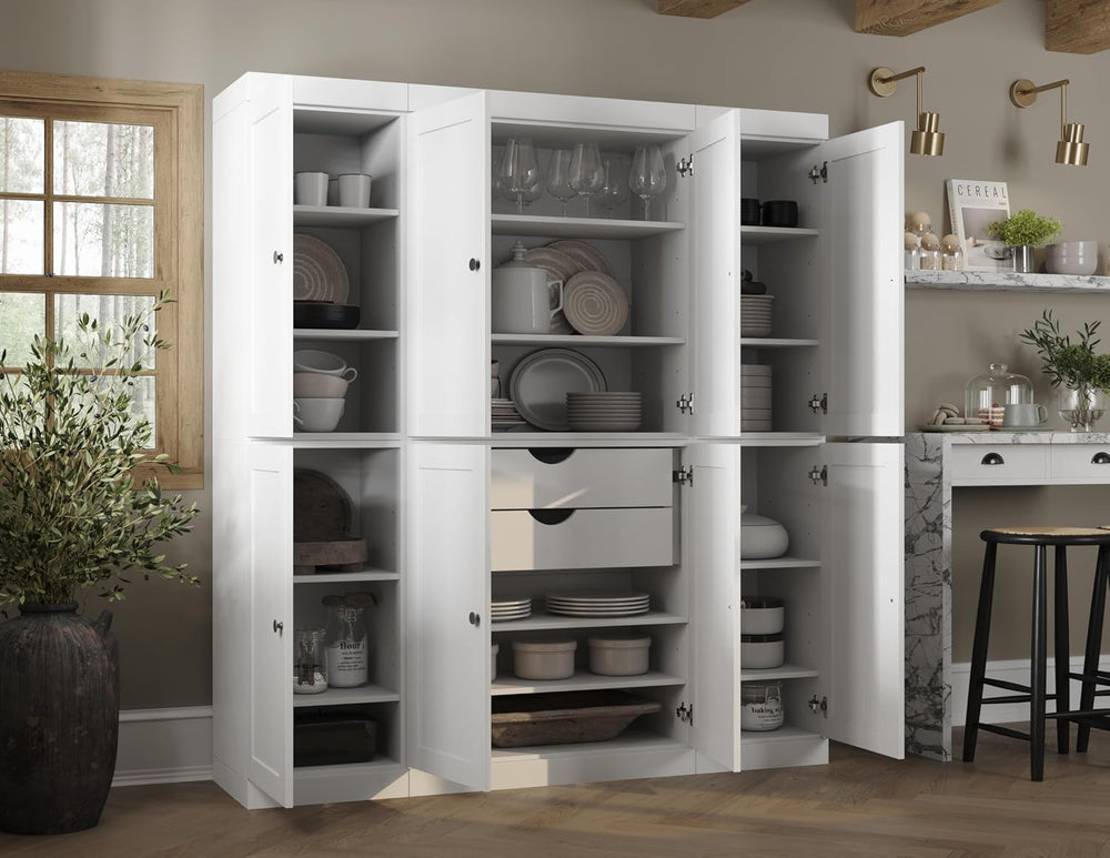 Palace Imports Solid Wood White Storage Cabinet - 71.5" Tall Kitchen Pan...