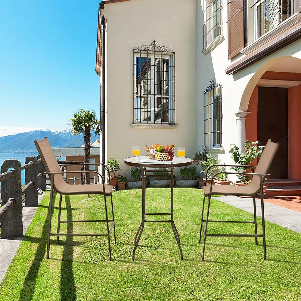 Tangkula 3 Pieces Outdoor Patio Bar Set with 2 Bar Stools, Coffee