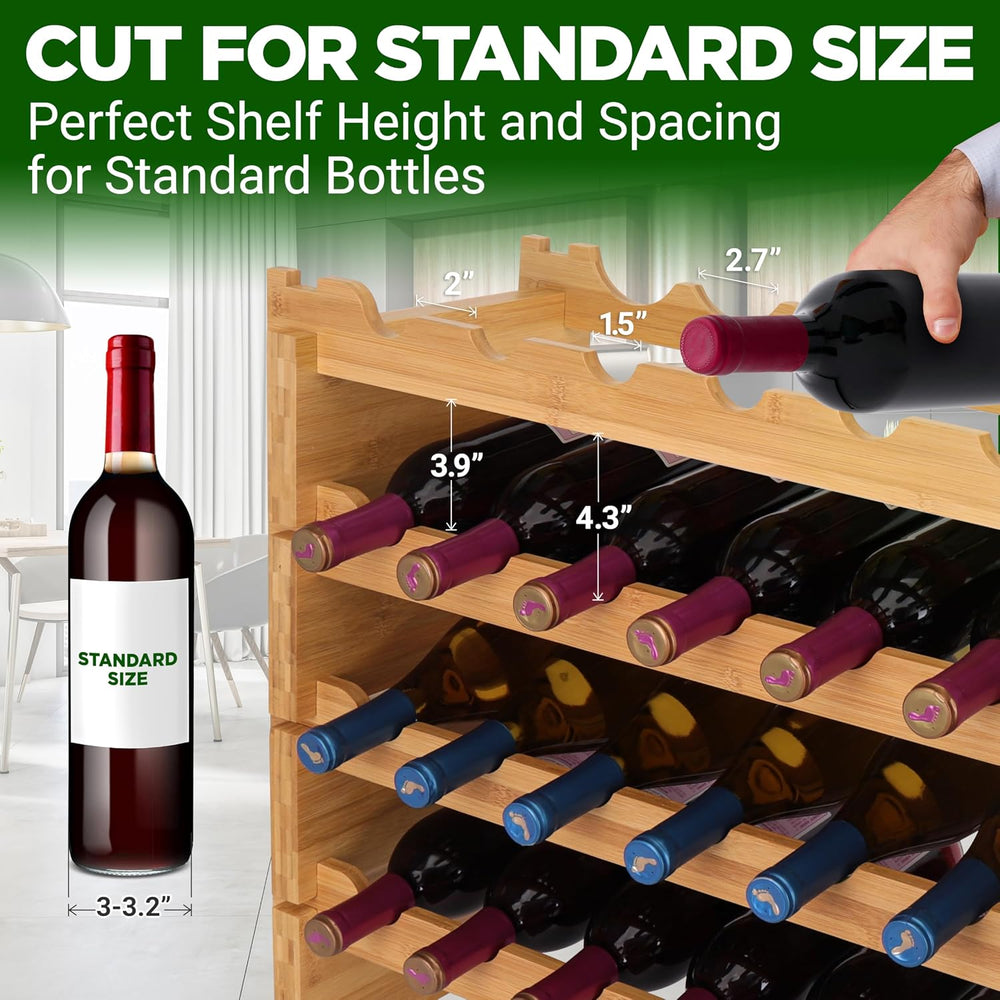 NutriChef Bamboo Wine Rack Freestanding Floor, 8-Tier Wooden Wine Storage She...