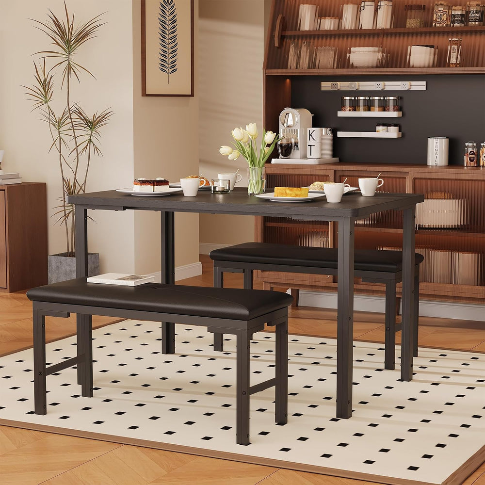 Garvee 3-Piece Dining Table Set, 3-Piece Kitchen Table with 2 Upholstered Ben...