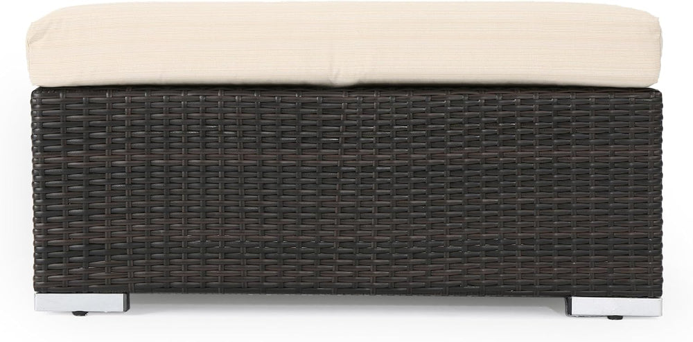 roomfitters Outdoor Wicker Ottoman with Cushion for Stylish Patio Furniture, ...