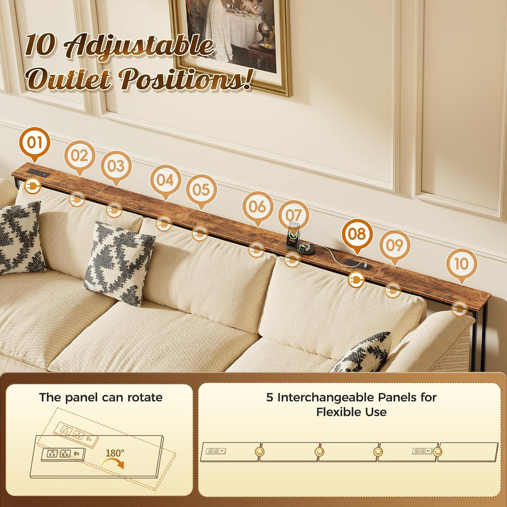 Huuger 110 Inch Sofa Table with Power Outlets, Skinny Behind Couch Table | 5....