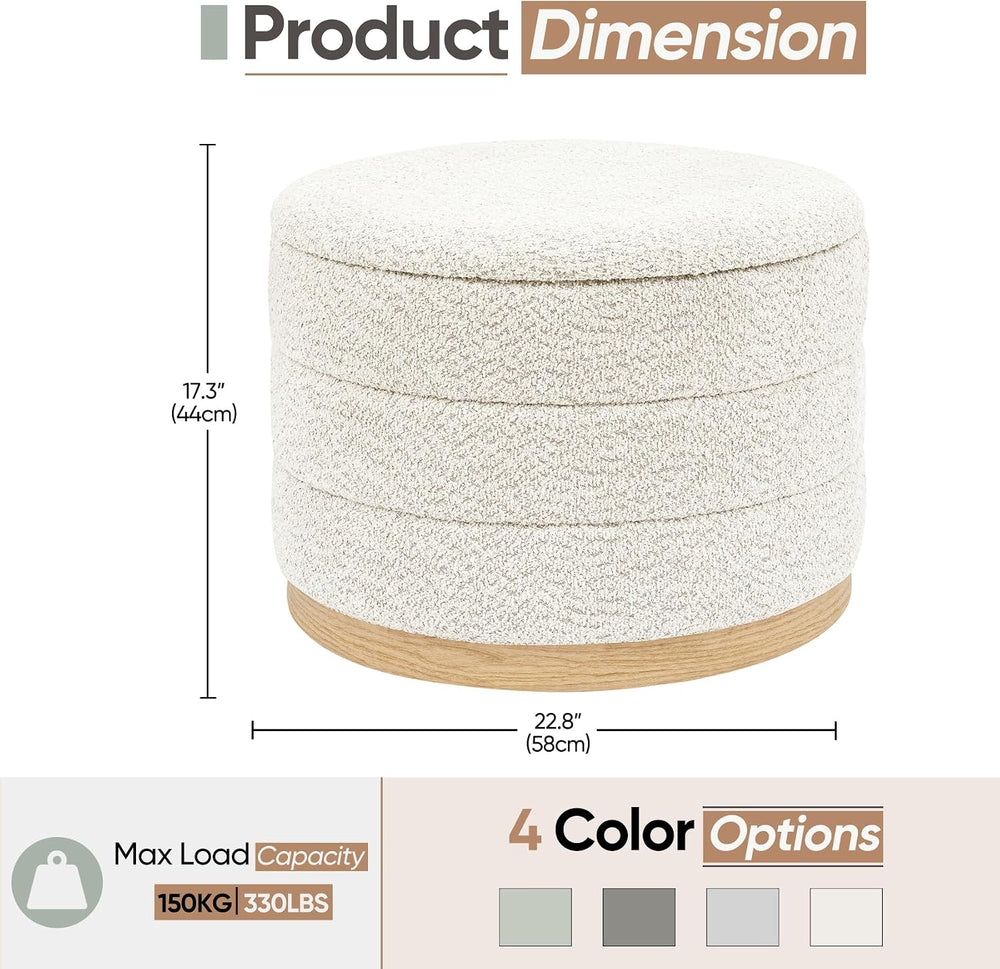 Round Storage Ottoman with Tray Lid, Folding Chenille Fabric Footrest with Hi...