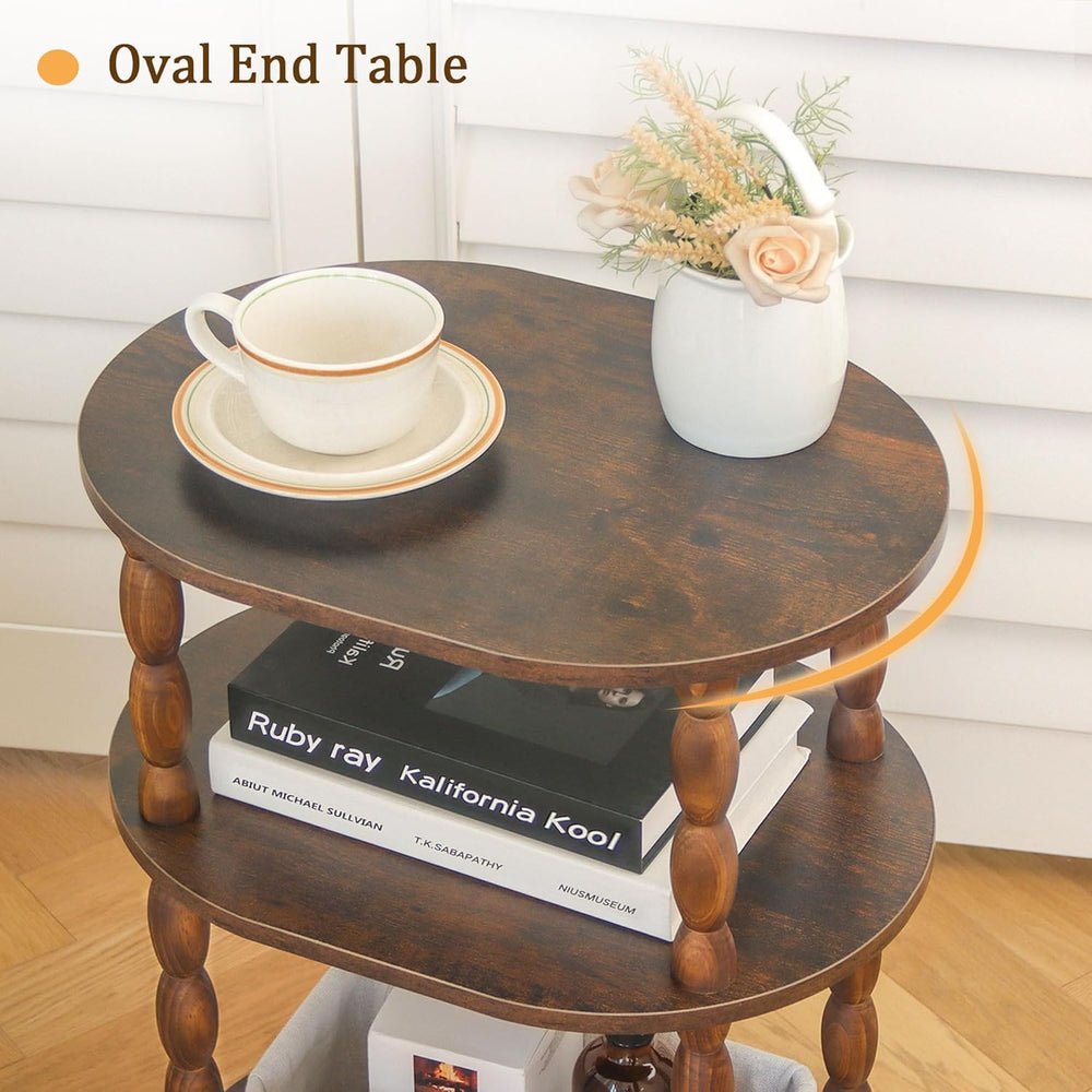 MaxSmeo Side Table with Charging Station, 3-Tier Small End Table with USB Por...
