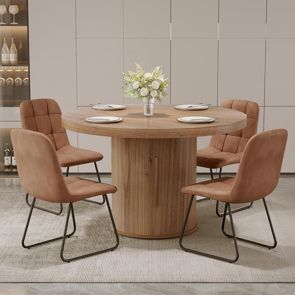 5-Piece Dining Set for Small Spaces 43.3" Round Table & 4 PU Leather...