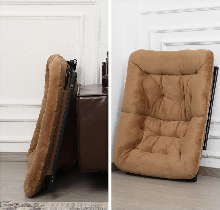 Comfy Saucer Chair for Adults, Set of 2, Soft Faux Fur Bedroom Chair, Accent Dorm Chairs, Flexible Living Room Reading Chairs, Oversized Folding Lounge Seat for Teens, X-Large, Brown