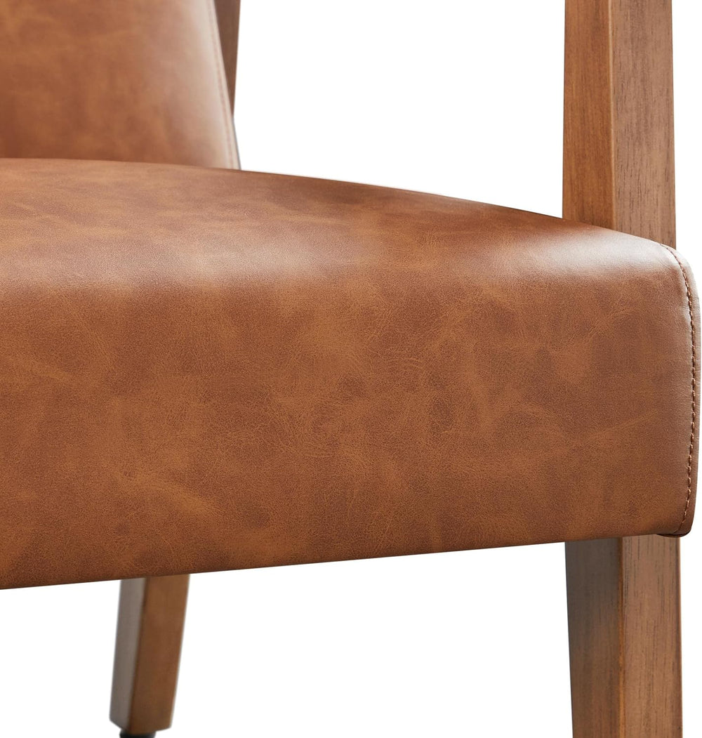 Yaheetech Accent Chairs, Mid-Century Faux Leather Armchairs, Light Brown