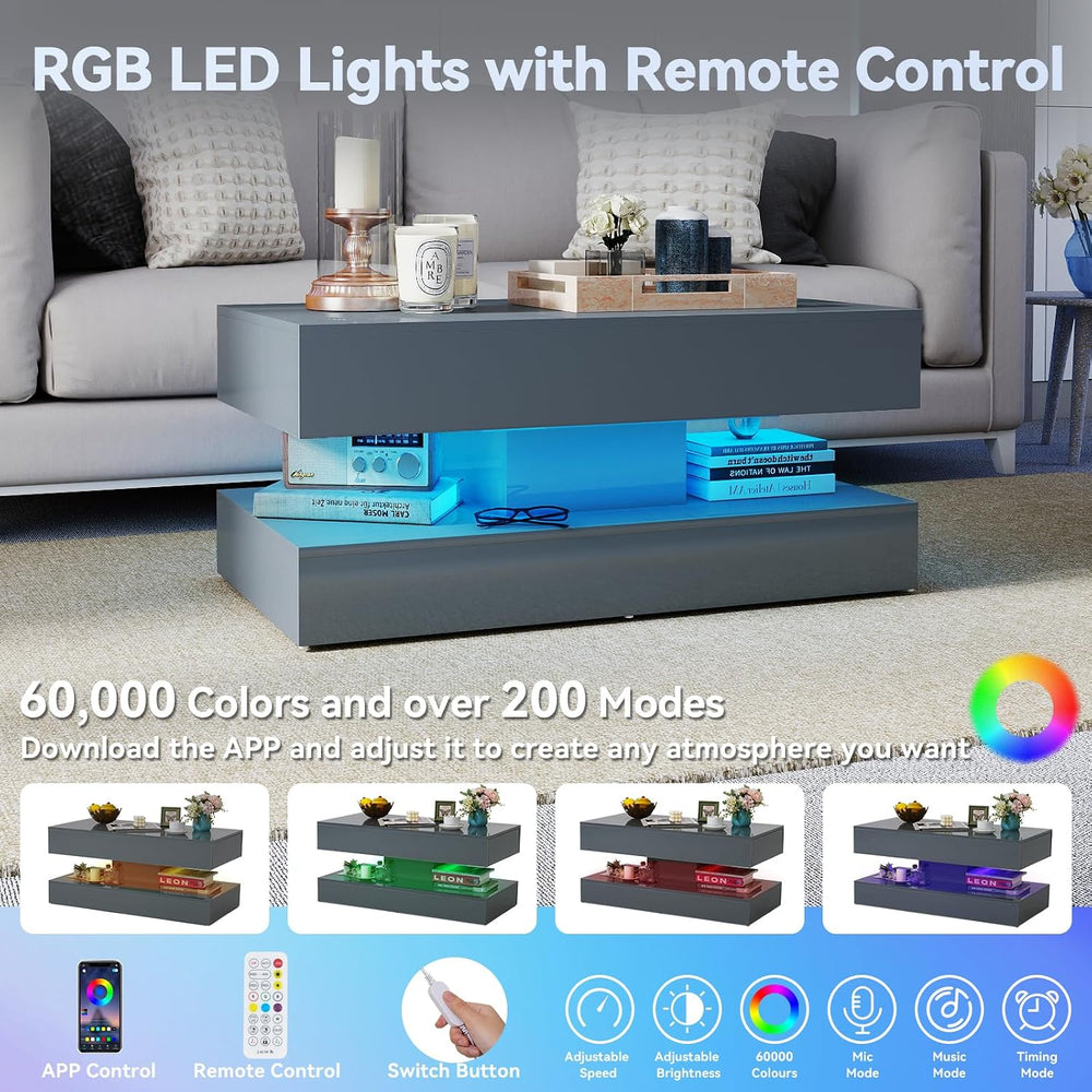 Verano Garden Modern High Gloss LED Coffee Table, 2-Tier Center Table