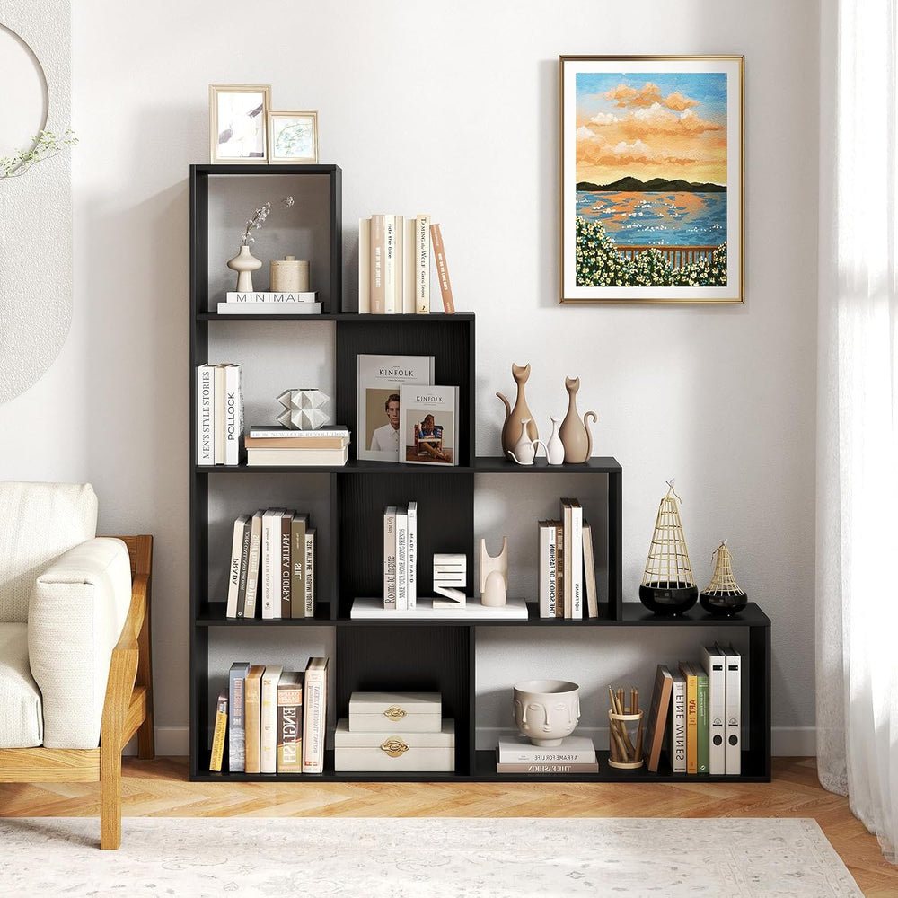 Tangkula 4-Tier Stepped Bookshelf, Freestanding 6 Cubes Ladder Bookcase with ...