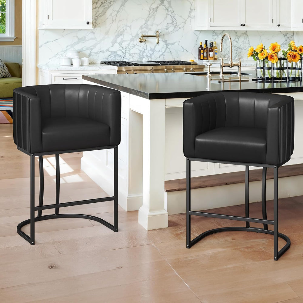 LUE BONA 26.4" H Counter Height Bar Stools Set of 2, Modern Barrel Count...