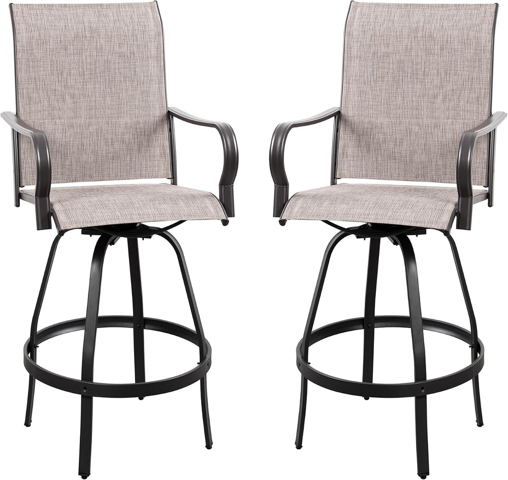 Vongrasig 2 Piece Patio Swivel Bar Chairs, All Weather Metal Textile High Swi...