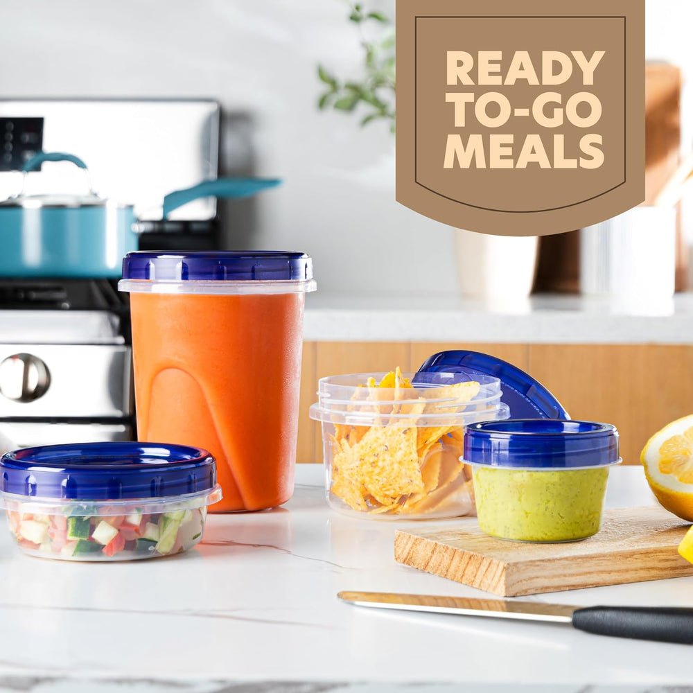 PLASTICPRO 24 Pack Twist Top Containers Assorted Sizes Plastic Food Storage C...