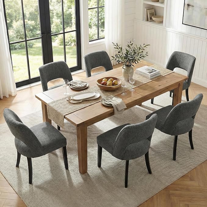 keoni Wooden Dining Chairs Set of 6, Mid Century Modern Upholstered Dining Ro...
