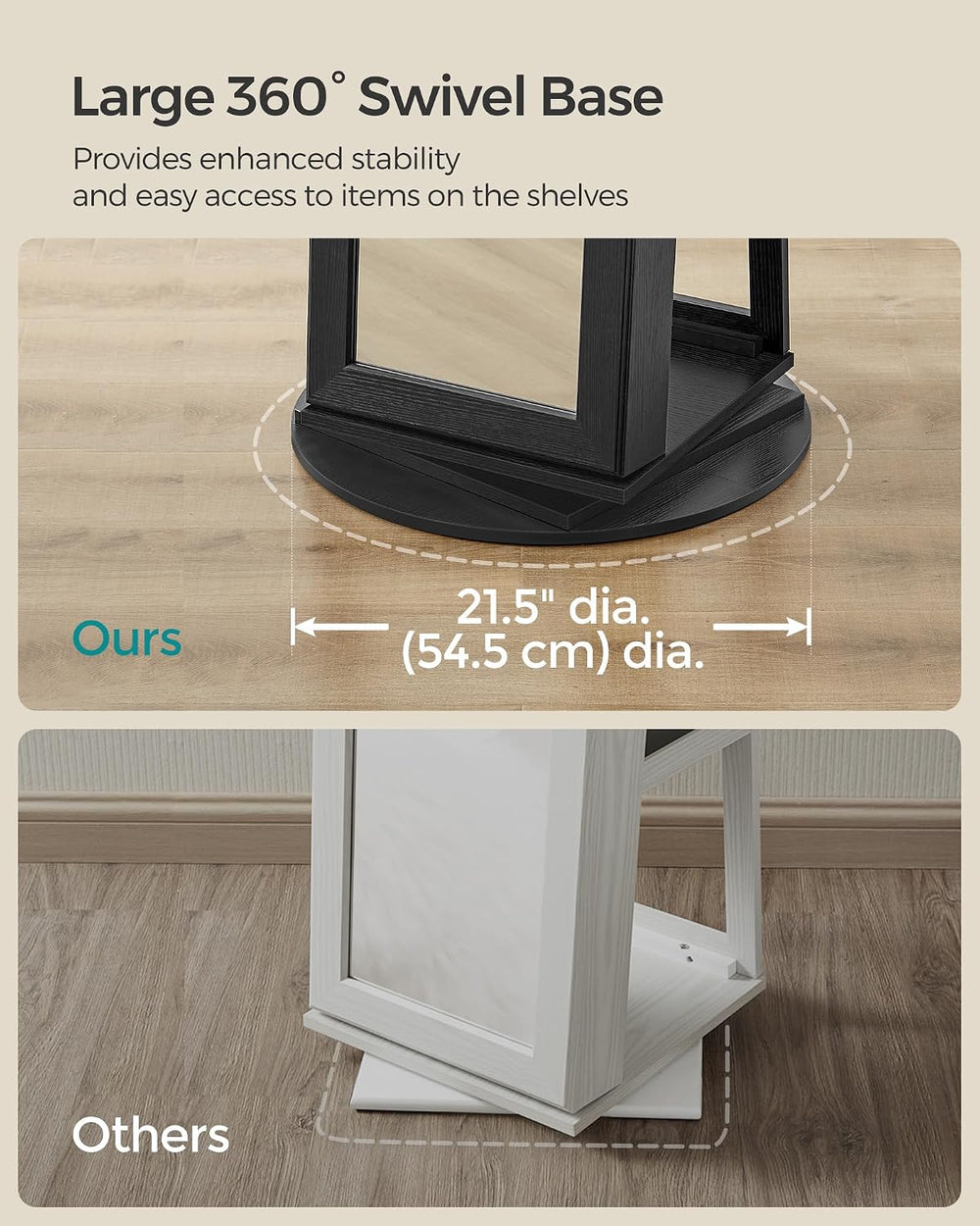 SONGMICS 360° Swivel Jewelry Cabinet, Full-Length Mirror, Lockable