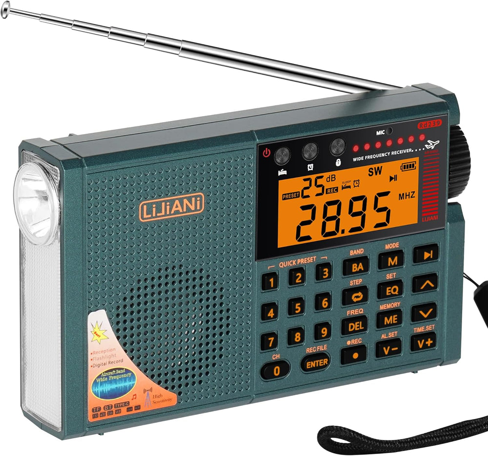 Shortwave Radio with Bluetooth, TF Card, Flashlight, Backlit Keys, Digital Re...