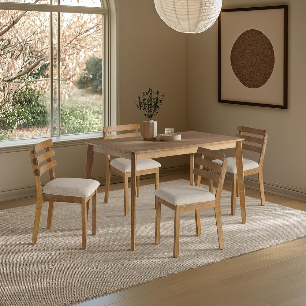 Farmhouse Dining Table Set for 4, Wooden Kitchen Table & Solid Wood Chair...
