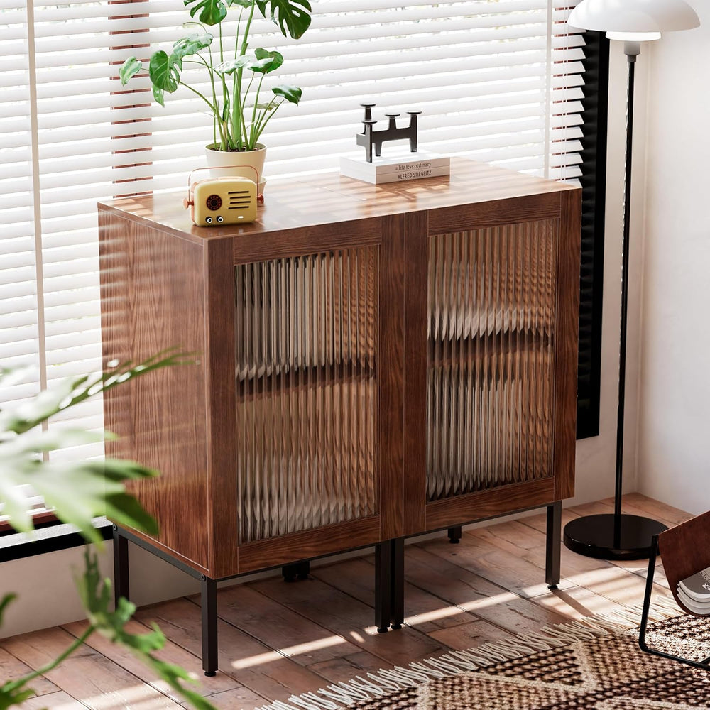 BVIUNTWO Glass Door Cabinet,2-in-1 Buffet Cabinet with Storage,32 Inch Farmho...