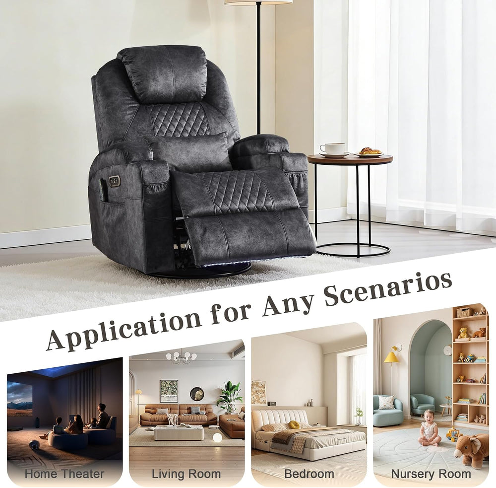 AHMED Dual Motor Power Swivel Rocker Recliner Chair, Velvet Grey | Electric G...