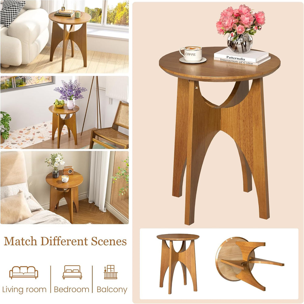 Round Side Table Living Room, Solid Wood End Table, Mid Century Modern Small ...