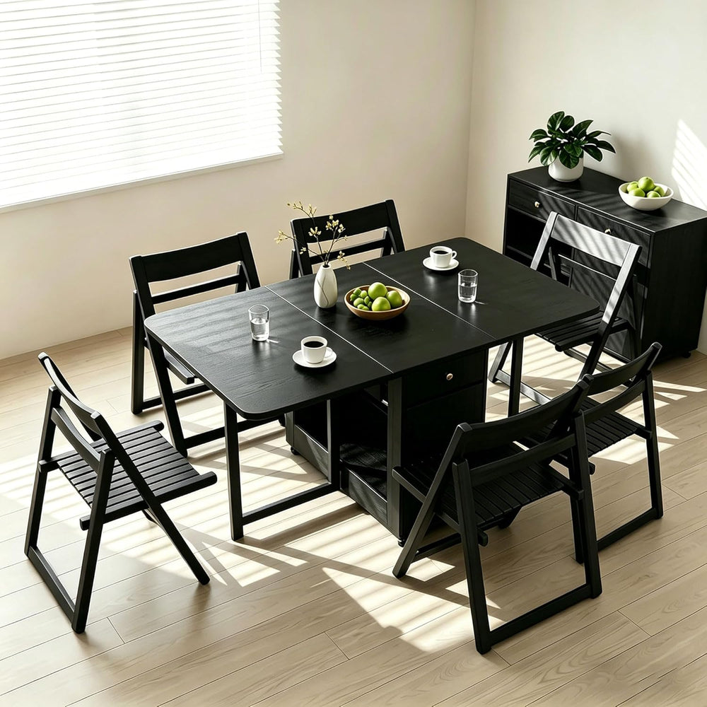 Extendable Drop Leaf Folding Dining Table with 4 Chairs, No Assembly Required...