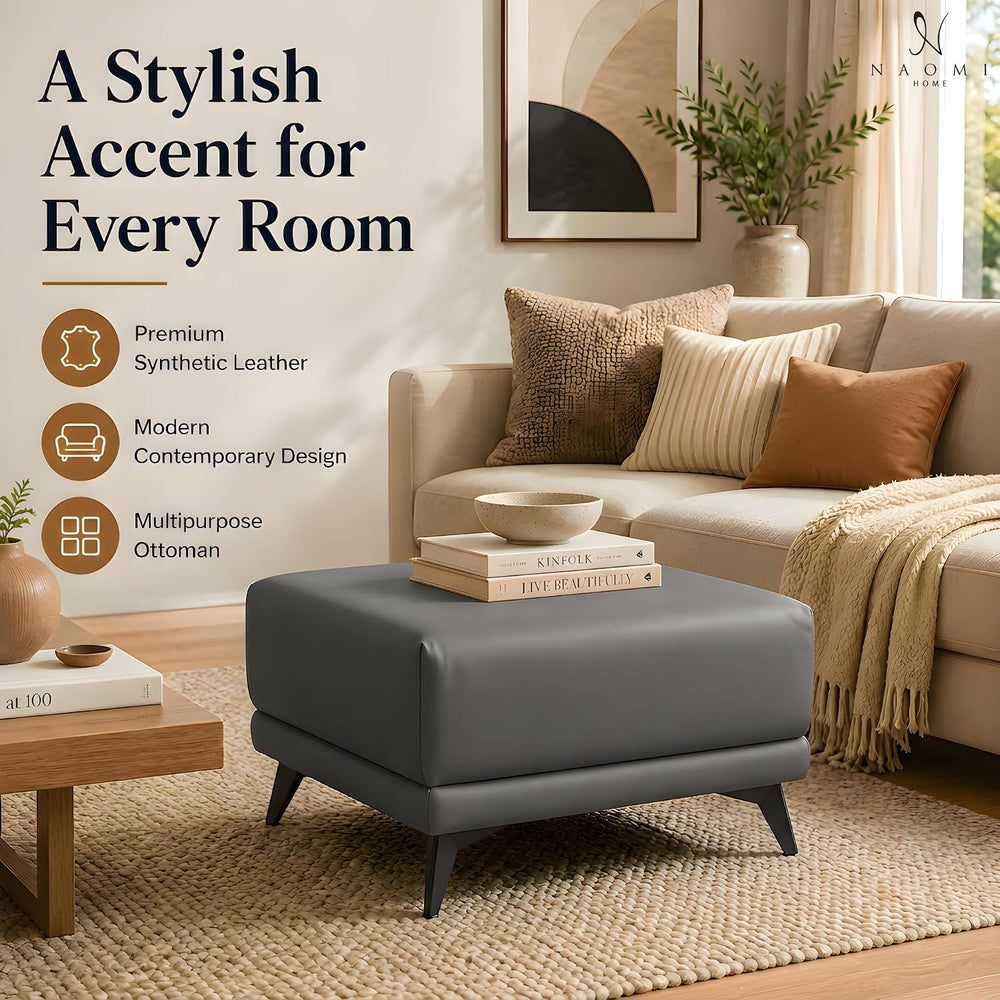 Naomi Home Dora 29.5" Square Ottoman | Synthetic Leather Footstool, Couc...