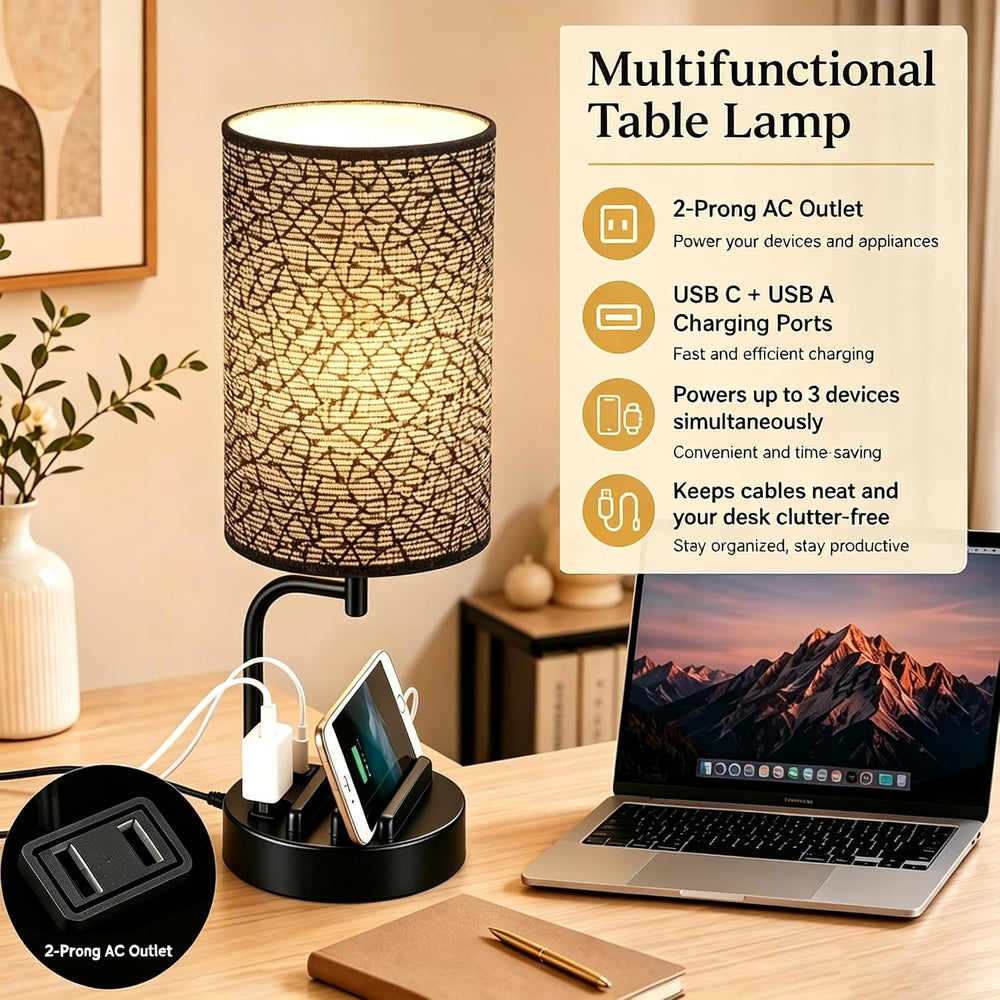 Dreamholder Touch Control USB Table Lamp with USB C/A & AC Outlet, 3-Way ...