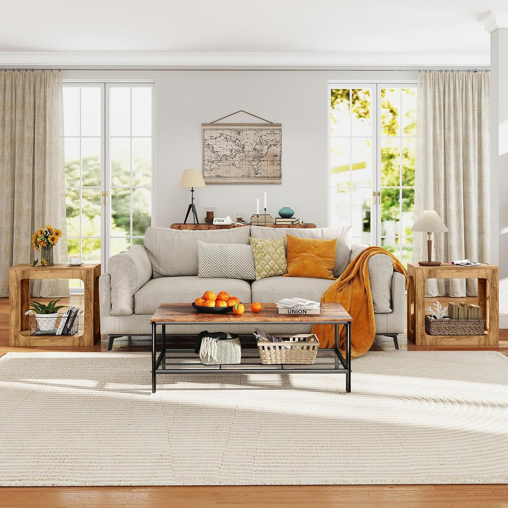 GOFLAME Narrow End Table, Farmhouse Wood Sofa Side Table 2-Tier with Storage ...