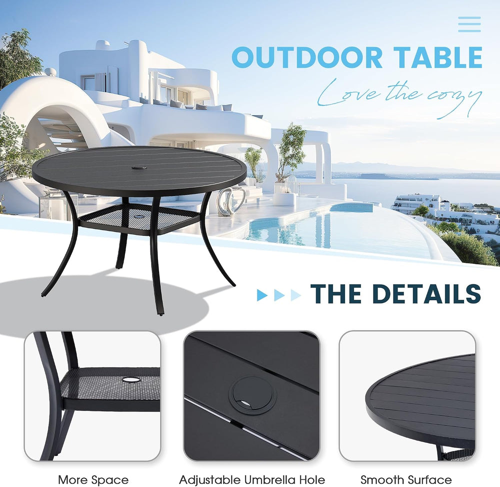 7PCS Outdoor Patio Dining Set, 47.6" Metal Table&6 Chairs