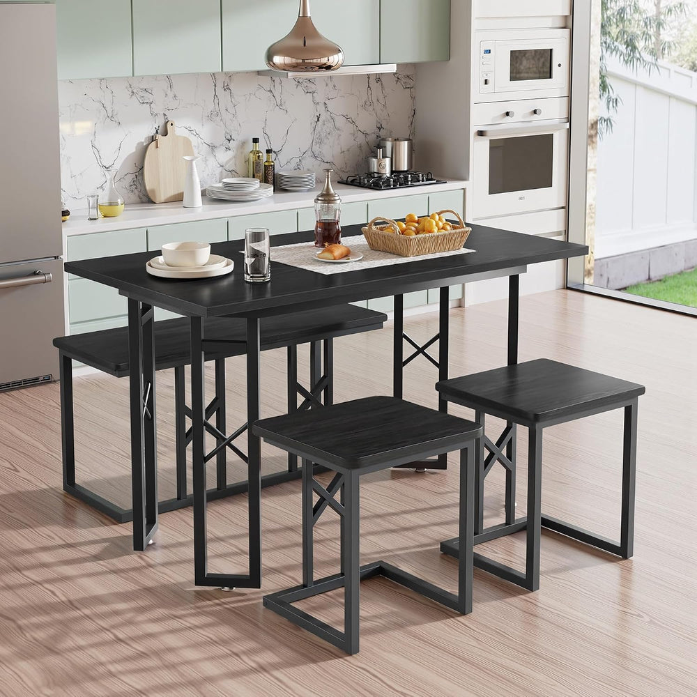VECELO 43.3" Dining Table Set for 4, Space-Saving Kitchen Table with 1 B...