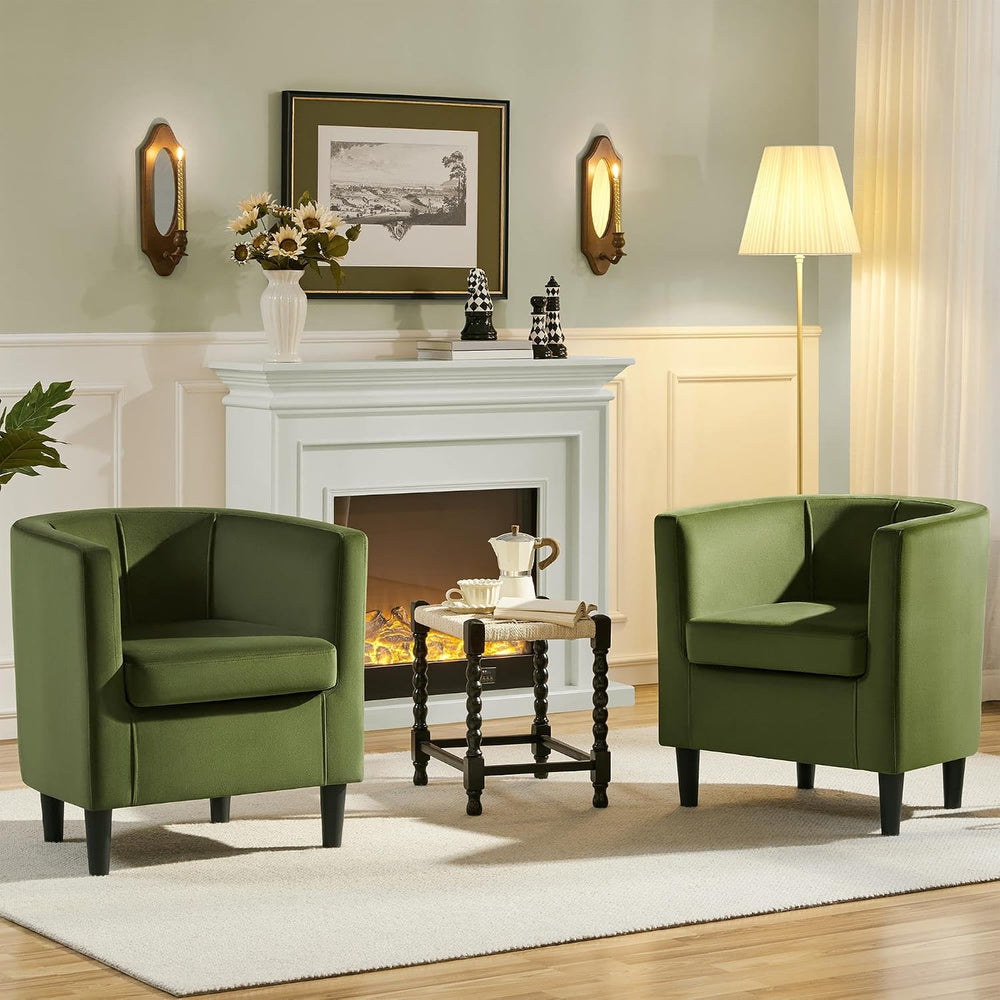 Yaheetech Barrel Accent Chairs Set of 2, Modern Armchairs, Olive Green