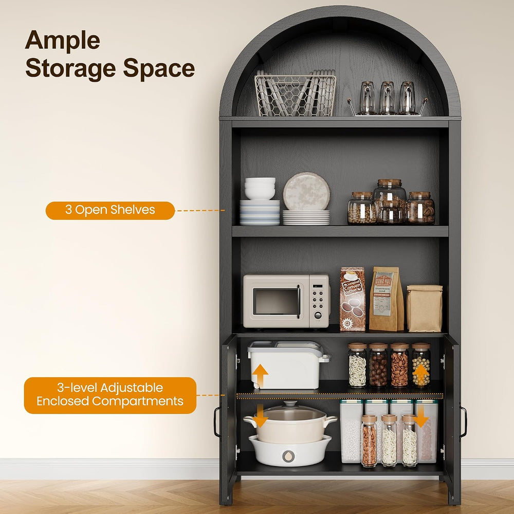 RoyalCraft Tall Arched Storage Cabinet with Rattan Door, 5-Tier Arched Kitche...