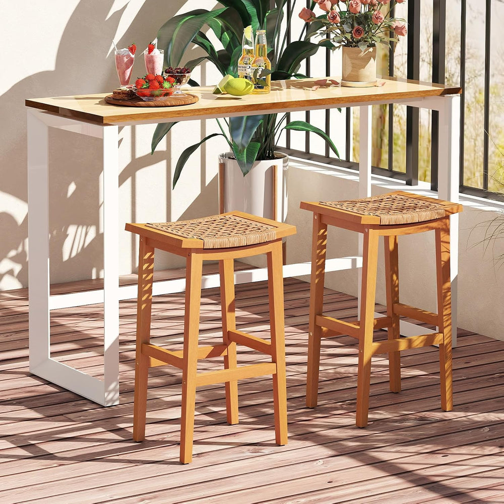 GIANTEX Outdoor Wooden Bar Stools Set of 2, 29" Backless Patio Barstools...