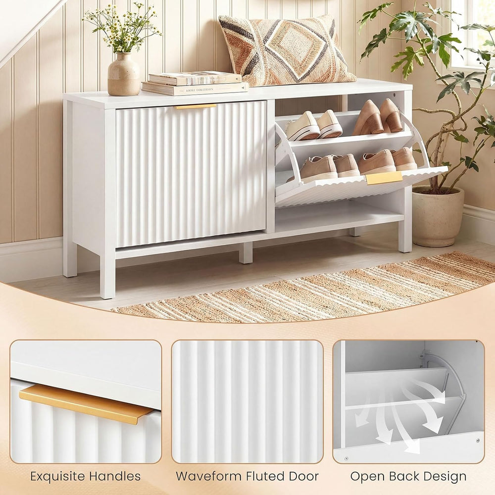 Giantex Shoe Storage Bench with 2 Flip Drawers, Wooden Entryway Bench with St...