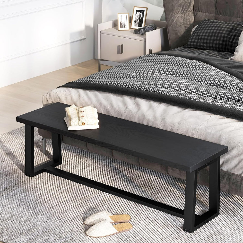 Giantex 56.5" L Wood Dining Bench, Industrial Table Bench w Metal Frame,...