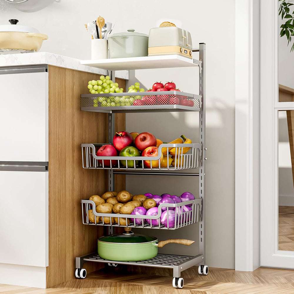 HapiRm Fruit Basket Kitchen Cart - 5 Tier Adjustable Vegetable Storage Rack, ...