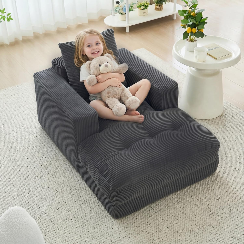 45" Chaise Lounge Chair Indoor, Corduroy Upholstered Sofa Bed, Deep Seat...