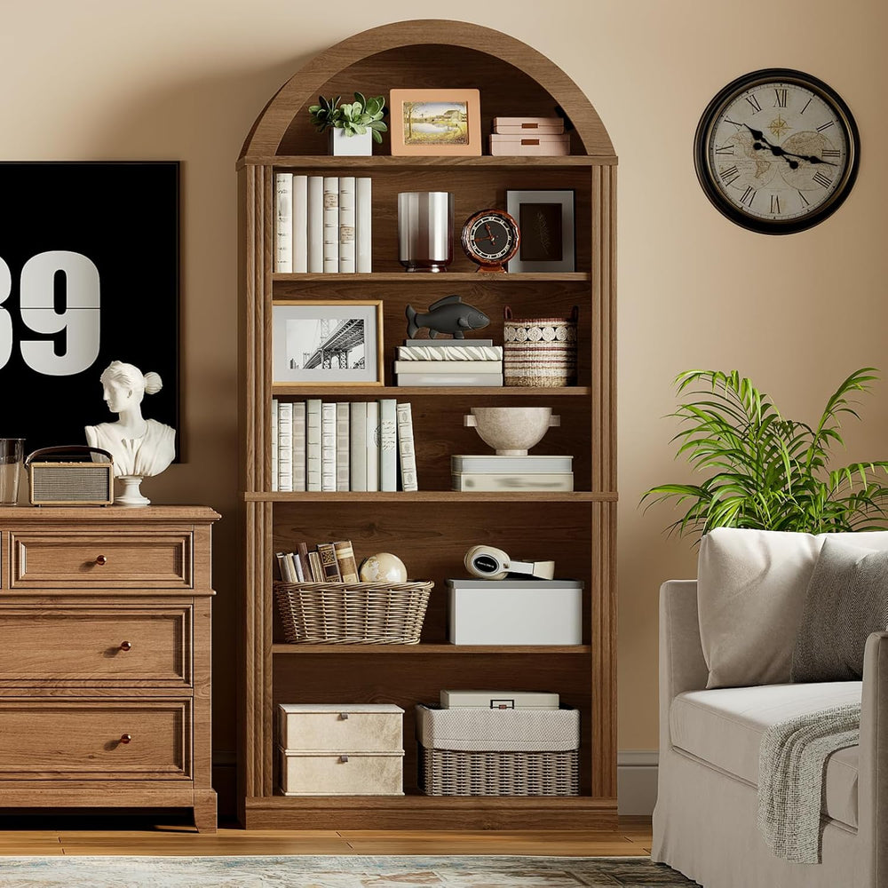 RALGEND Arched Bookshelf, 75.8" Tall Arch Bookcase with Storage, 6-Tier ...