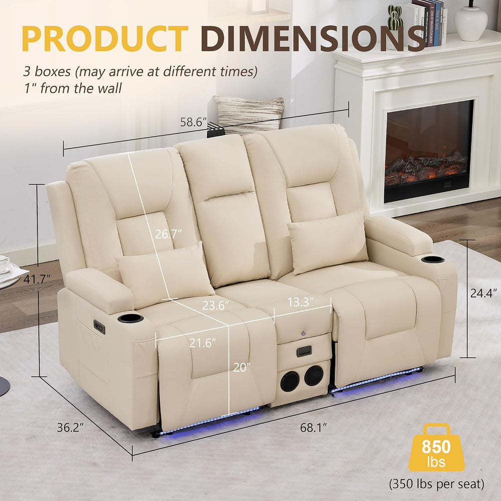 URRED Wall Hugger Power Reclining Loveseat Sofa,Beige:68.1" - 2 Seats | ...