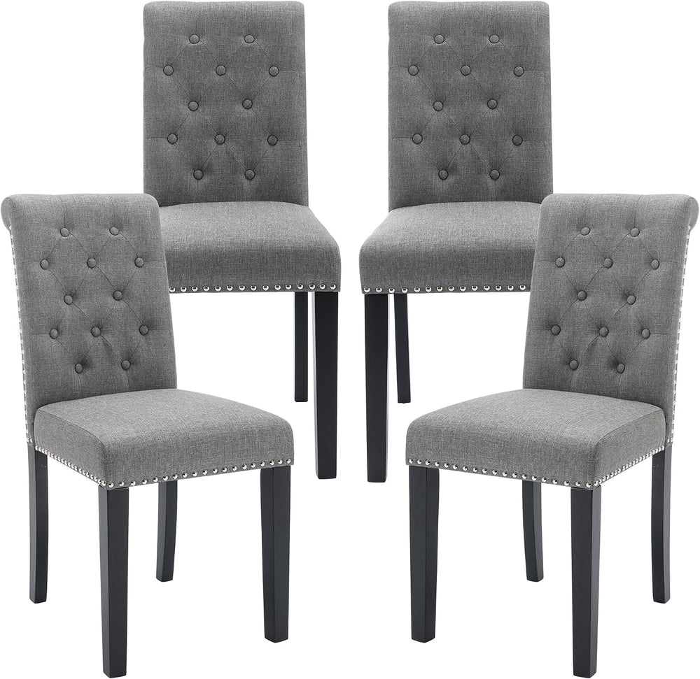 Dining Room Chairs Set of 4, Upholstered Fabric, Strudy Rubber Wood, Gray